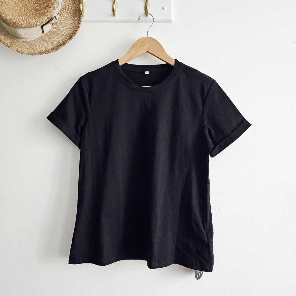 🖤 NWT Huukeay Classic Black Crewneck Tee Shirt Size M Stretch Cotton